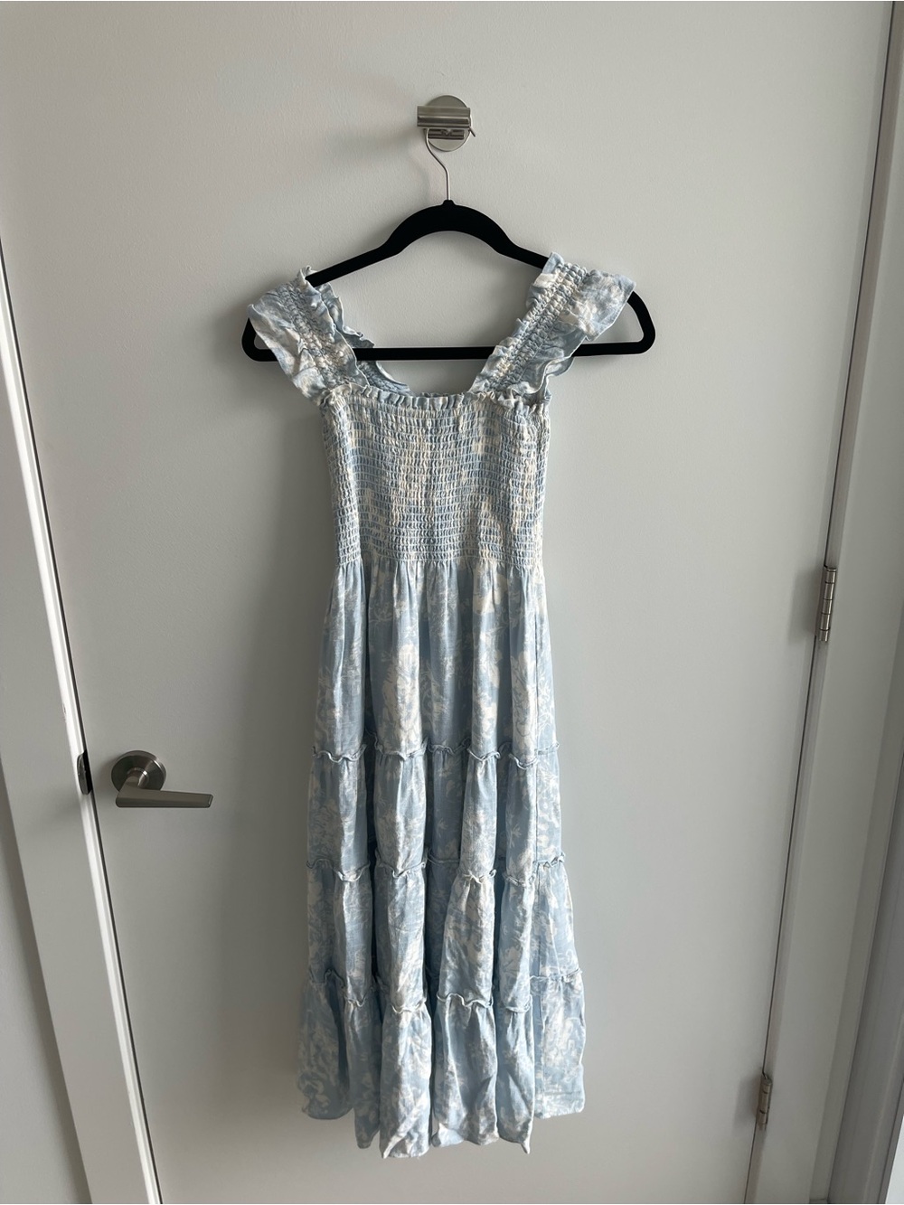 Kourt Light Blue Floral Tiered Maxi Skirt